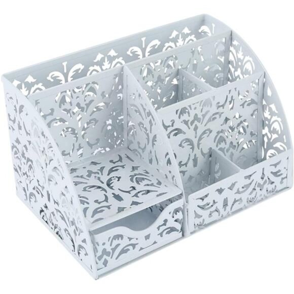 Desk Organizer Caddy with 6 Compartments 1 Sliding Drawer Desktop Accessories - Picture 2 of 7